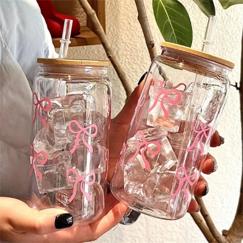 Coffee Tea Jars - 1pc Cute Bow Glass Cup 500ml