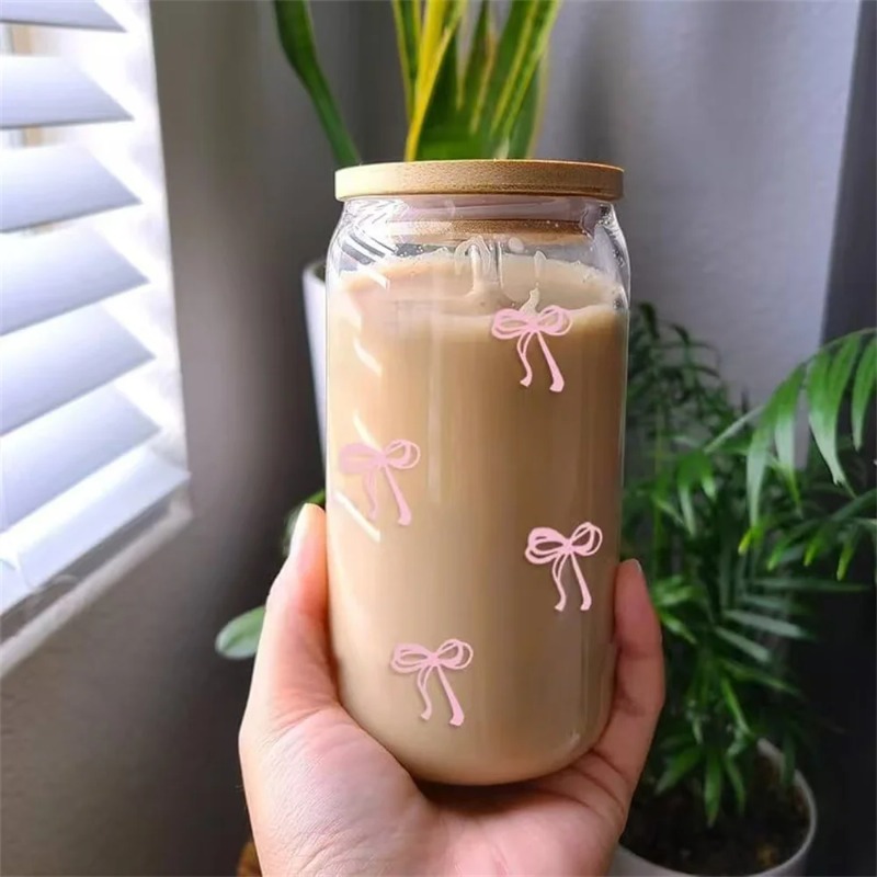 1pc Cute Bow Glass Cup 500ml T - Coffee Tea Jars ulasan dan harga