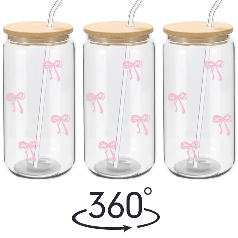 1pc Cute Bow Glass Cup 500ml T - Coffee Tea Jars ulasan dan harga