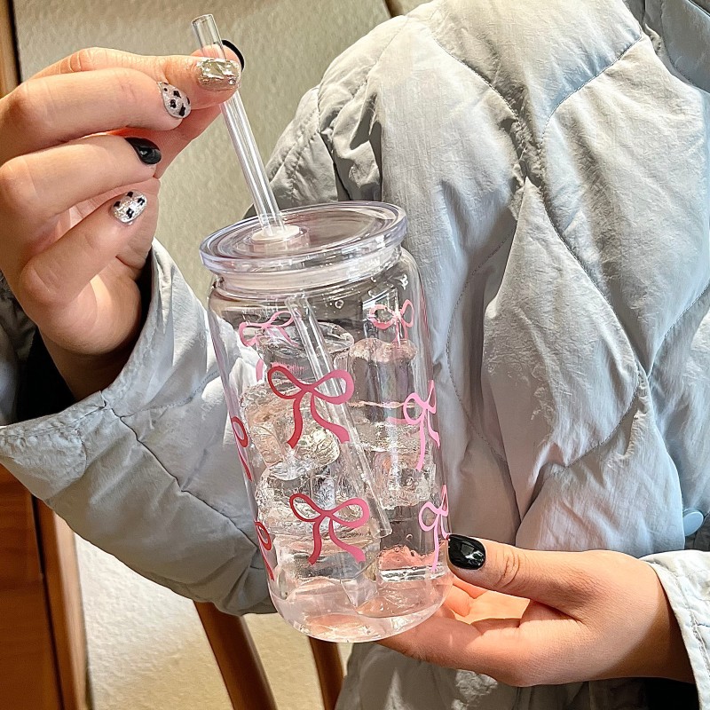 Cute Pink Bow Plastic Cup With - Coffee Tea Jars ulasan dan harga