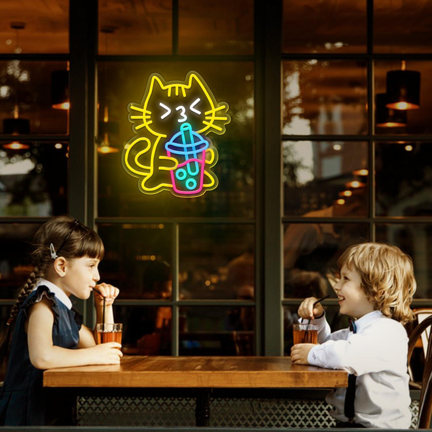 Cat Boba Tea Neon Sign Cute An - Coffee Tea Boba ulasan dan harga